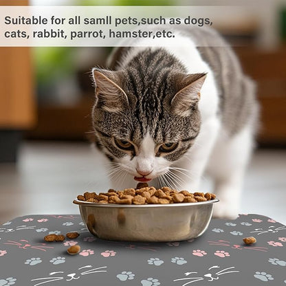 Patterned Cat & Dog Bowl Mat for Food and Water, 12"×20" Quick Dry Absorbent Pet Feeding Mat, Eco-Friendly Dog Placemat