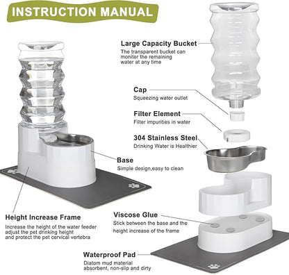 RIZZARI 9L Water Dispenser for Dogs: Automatic Stainless Steel Pet Feeder-Removes Odors - Softens Water-Helps Prevent Urinary Stones -Extends Lifespan -Supports Spinal Health in Senior Dogs- Gardens