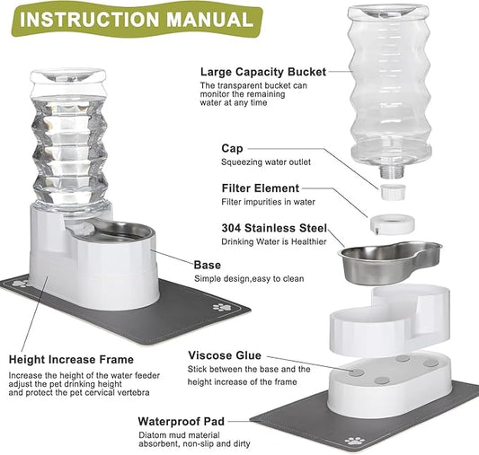 RIZZARI 9L Water Dispenser for Dogs: Automatic Stainless Steel Pet Feeder-Removes Odors - Softens Water-Helps Prevent Urinary Stones -Extends Lifespan -Supports Spinal Health in Senior Dogs- Gardens