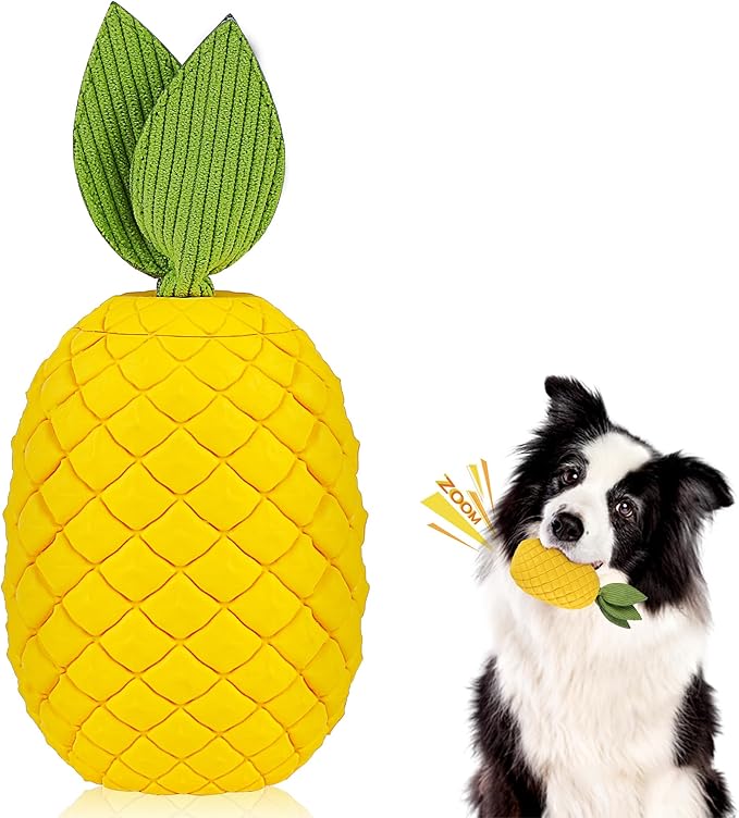 Pineapple Dog Toys for Aggressive Chewers, Indestructible Chew Toy with Squeaker for Small Dogs - Durable Rubber Puppy Teething & Interactive Play