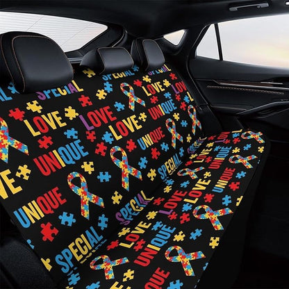 Car Interior Decor Seat Cover, Fashion Universal Stretch Back Seat Protector, Car Accessories Rear Bench Seat Covers for Trucks SUV Compatible with Autism Awareness Ribbon
