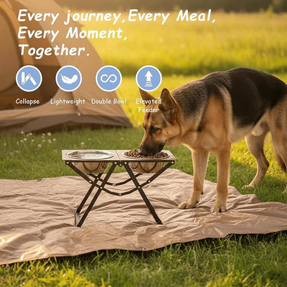 Foldable Elevated Dog Bowl Holder with 2 Large 111oz Stainless Steel Bowls, 14.5" Tall Raised Dog Bowl Stand for Large/Extra Large Breeds, Indoor and Outdoor Use