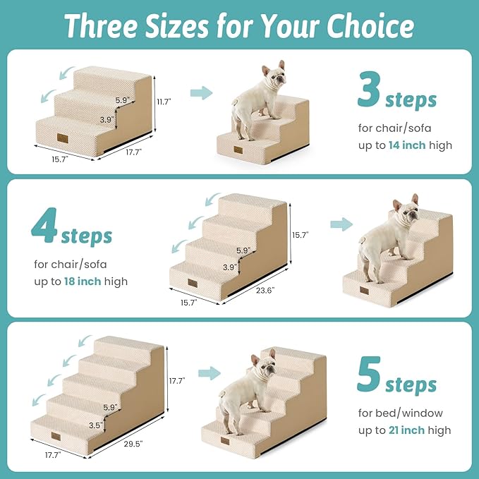 Dog Stairs for Small Dogs 15.7" H, 4-Step Gentle Incline Pet Step for Couch Sofa, Non-Slip Right-Angle Dog Ramp for Puppy Doggie Senior Cats, 15.7x23.6x15.7 Inch, Beige