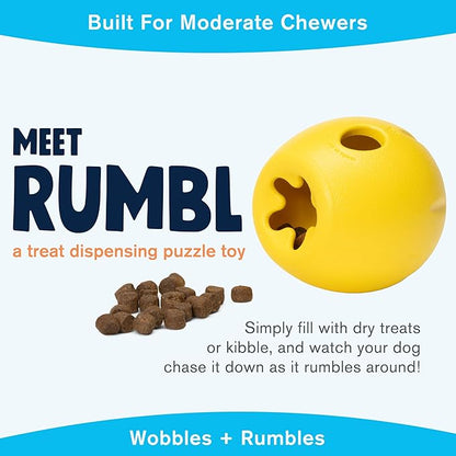 WEST PAW Zogoflex Rumbl Treat-Dispensing Dog Toy – Interactive Slow-Feeder Chew – Enrichment Toy Moderate Chewers, Fetch, Catch – Holds Kibble, (Dandelion Yellow, Small)