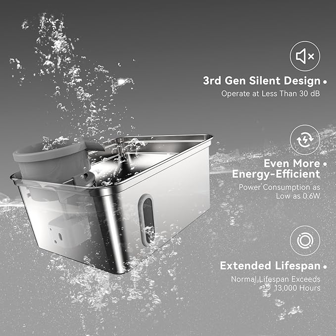 Dog Water Fountain, 8L/2.1Gallon/270oz Dog Fountain Water Bowl - Stainless Steel Ultra-Quiet Pet Water Dispenser with Water Level Window & Large Drinking Area