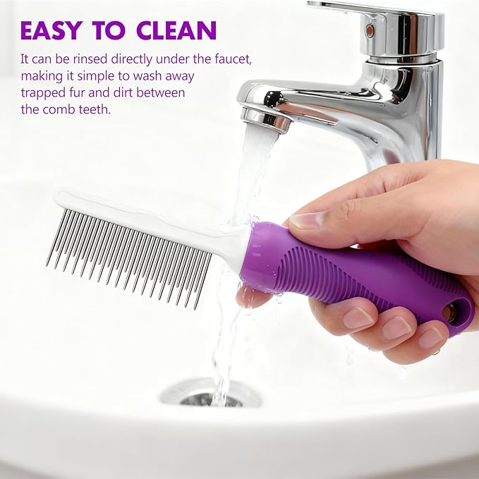 Professional Detangling Pet Comb, Dual-Length Stainless Steel Teeth for Dogs Cats for Dematting and Grooming