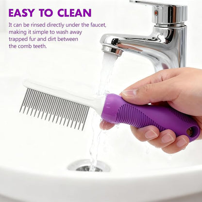 Professional Detangling Pet Comb, Dual-Length Stainless Steel Teeth for Dogs Cats for Dematting and Grooming