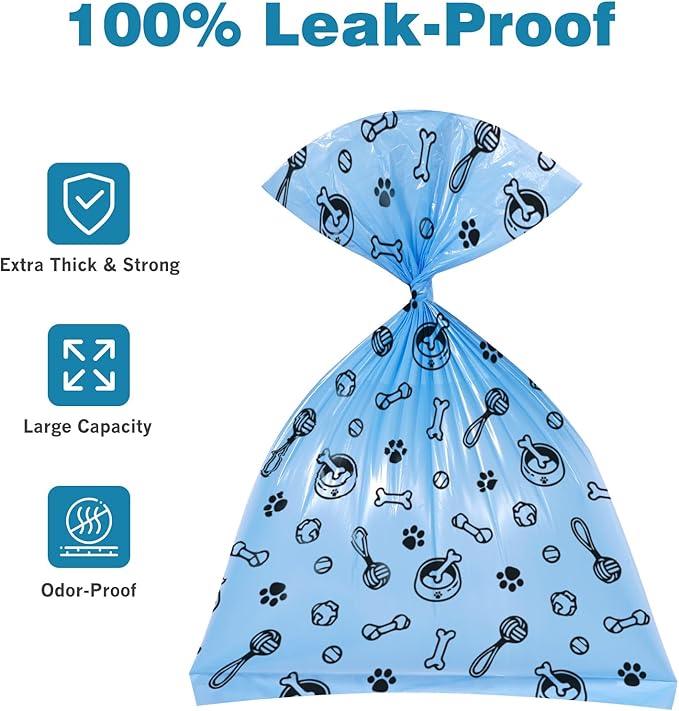 Doggie Poop Bag Rolls: 240 Count Extra Thick Strong Leak Proof Dog Waste Bags with Dispenser | Unscented - Blue