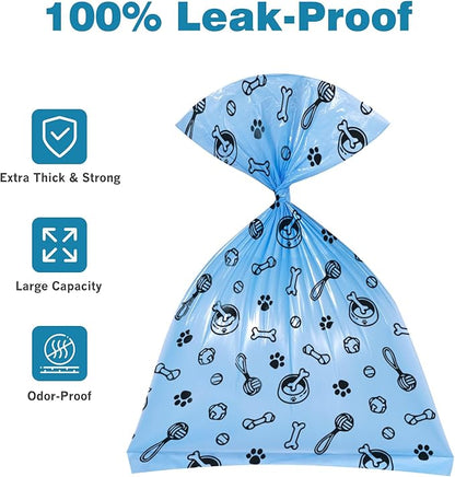 Doggie Poop Bag Rolls: 240 Count Extra Thick Strong Leak Proof Dog Waste Bags with Dispenser | Unscented - Blue