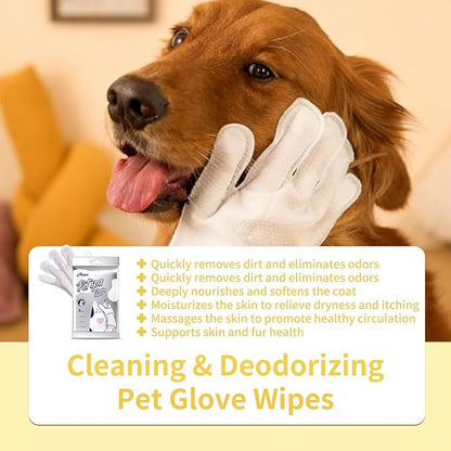 MIOSSZI Pet Gloves Wipes for Dogs & Cats Wipes Cleaning Deodorizing Hypoallergenic No-Rinse Pet Grooming Wipes Unscented Extra Thick Bathing Wipes for Pet Dry Cleaning Daily Care and Travel 8 pcs