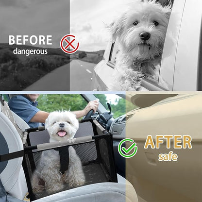 PetsHome Dog Car Seat Foldable Dog Car Booster Seat Waterproof Breathable Oxford Travel Bag for Small to Medium Dogs, Puppies, and Pets-Pattern Grey-Upgrade