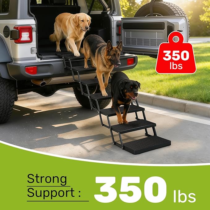 Foldable Dog Car Steps - Upgraded Non-Slip Pet Stairs for Large Dogs, Portable Metal Frame Dog Ramps for High SUV, Truck and Cars, Lightweight Pet Ladder with High Load-Bearing Capacity，Up to 350Lbs