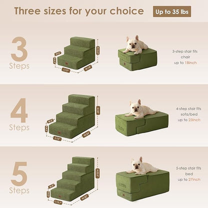 EHEYCIGA Dog Stairs for Bed 18" H, 4-Step Dog Steps for High Bed, Pet Steps for Small Dogs and Cats, Non-Slip Balanced Pet Ramp Indoor, Olive Green