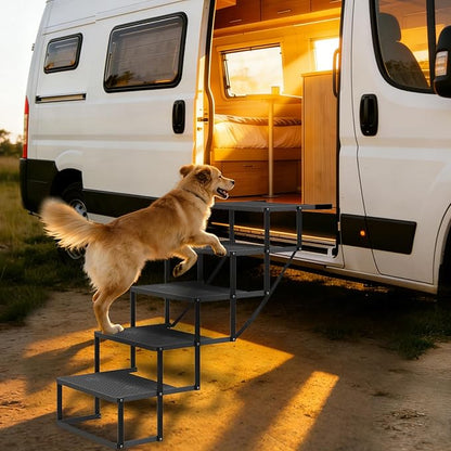 Dog Steps for Car, Truck, SUV, Dog Stairs for Car with Upgraded Non-Slip Surface, Foldable Dog Ramp for Car, Pet Stairs for Large Dogs, 5 Steps