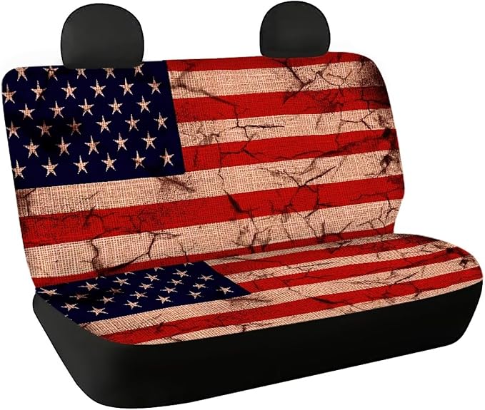 AFPANQZ Amrtica Flag Car Rear Bench Protective Car Seat Cover Back Seat Only for Car Truck SUVs Polyester Fabric Car Backseat Cover with Universal Fit Full Wrap Dust-Proof Cream