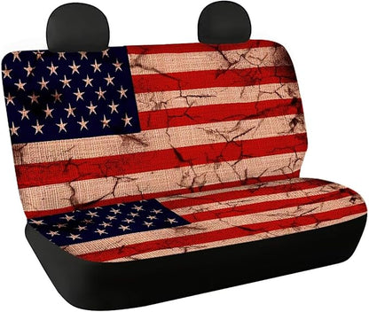 AFPANQZ Amrtica Flag Car Rear Bench Protective Car Seat Cover Back Seat Only for Car Truck SUVs Polyester Fabric Car Backseat Cover with Universal Fit Full Wrap Dust-Proof Cream