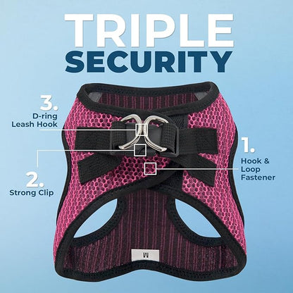 Best Pet Supplies - All Weather Mesh/Plush, Reflective, No Pull Harness for Small, Medium Dogs, Cats - Secure with Hook & Loop Fastener, Buckle, Double D-Rings - Fuchsia (2-Tone), XL