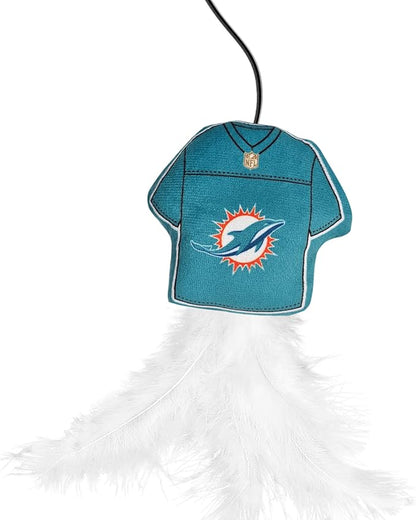 NFL Miami Dolphins Team Jersey Wand with CAT NIP, Cat Toy Jersey Shaped Plush Teaser Toy for Cats & Kittens - Interactive Pet Toy for Play & Exercise