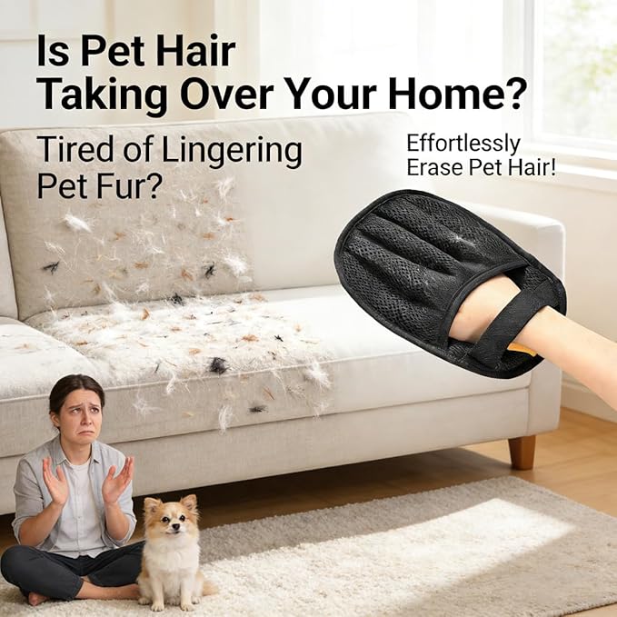 Lispin Pet Hair Removal Glove for Cats & Dogs, Upgraded Five-Finger Electrostatic Pet Hair Glove, Reusable Magic Brush Pet Hair Remover Tool for Laundry, Couch, Carpet, Car Seat(2 Pack)