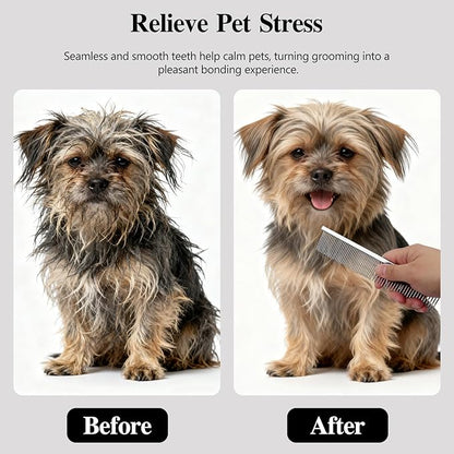 Professional Dual-Sided Fine & Coarse PET Grooming Comb with Antistatic Brass Handle and Rounded Teeth