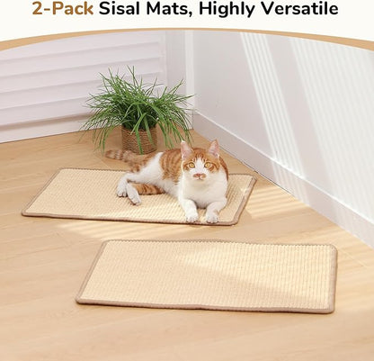 FUKUMARU 2 Packs Cat Scratching Mat, 23.6 x 15.7 Inch Natural Sisal Cat Scratch Pad Mats for Indoor Cats, Horizontal Cats Wall Scratcher Kitten Floor Rug with Sticky Tape, Furniture Protector