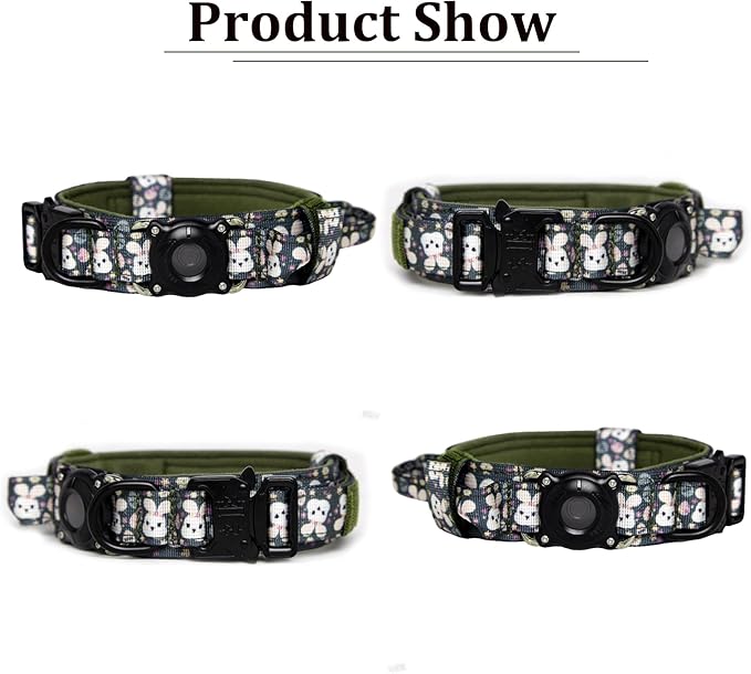 Xqpetlihai Upgraded AirTag Dog Collar Waterproof Tactical Dog Collar with AirTag Holder Heavy Duty Dog Collars for Large Dogs (Rabbit，L