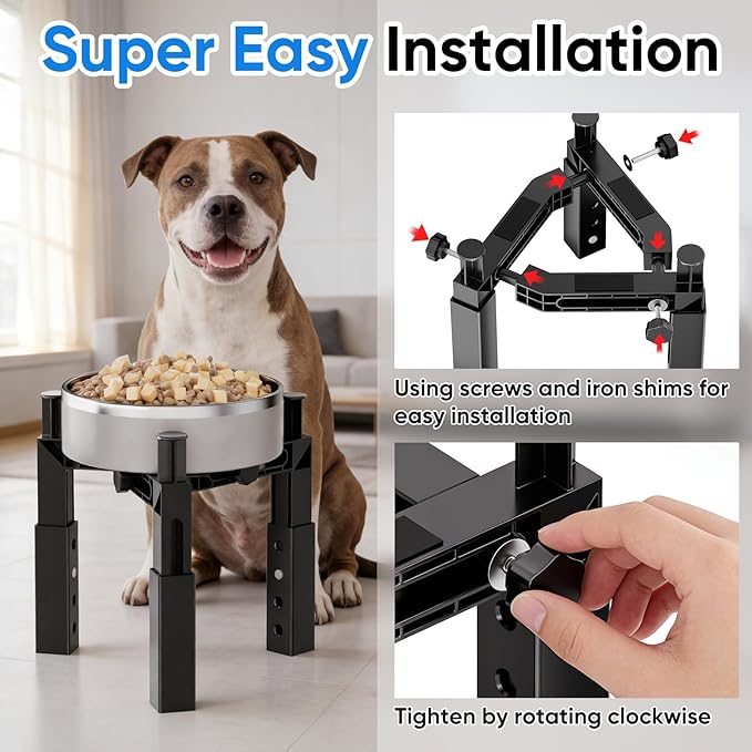 Aystkniet Dog Bowl Stand with Adjustable Height & Width, Anti-Slip Elevated Food Water Bowl Holder for Large Medium Small Dogs, Durable Raised Dog Feeder for Lifted Feeding, Only Stand Without Bowls