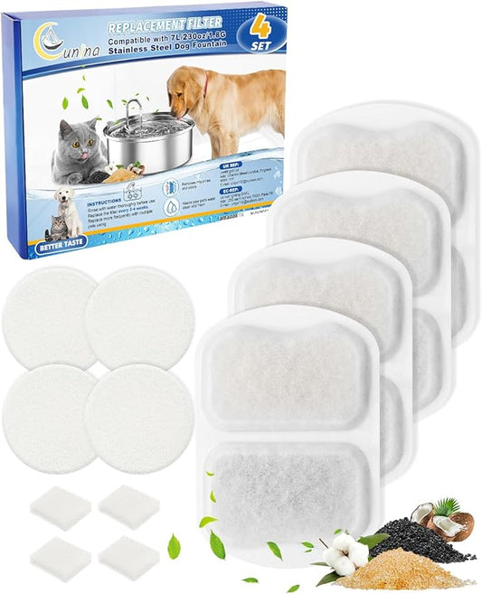 4 Set Pet Water Fountain Filter Kit Fit for oneisall 7L/230oz/1.8G Pet Water Fountains for Dogs, Replacement Carbon Filters Compatible with oneisall Dogs Fountain, Keeping Pet Water Clean