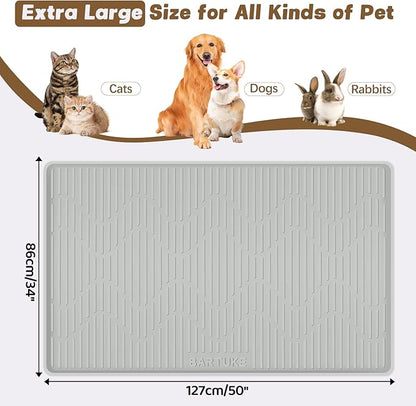 Dog Food Mat, 50" x 34" Extra Large Silicone Pet Feeding Mat with Raised Edge Silicone Mat for Food and Water Pet Placemat for Small, Medium, and Large Pets Non-Slip, Easy to Clean
