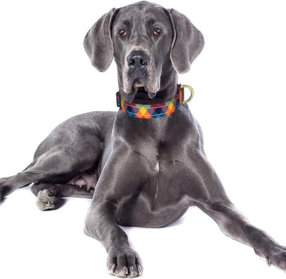 Reflective Dog Collar for Large Dogs, Cute Boho Adjustable Heavy-Duty Nylon Puppy Collar for Boy and Girl Female, Soft Pet Accessories with Quick Release Buckle, Colorful Tartan