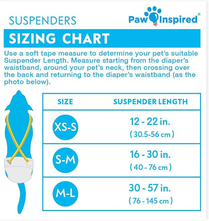 Paw Inspired Reusable Washable Dog Diapers (Pack of 3) in Assorted Colors with White Lining and Dog Diaper Suspenders in Black Combo Pack (X-Small)