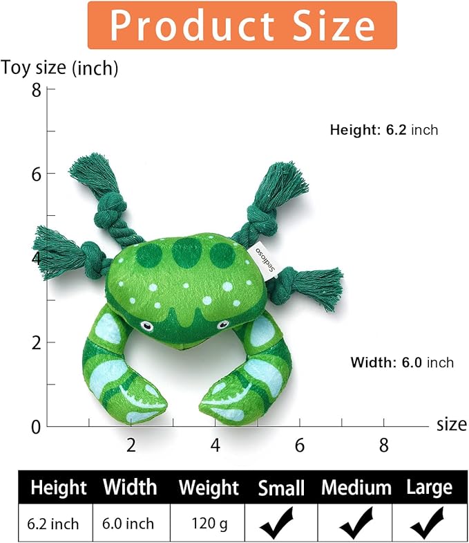 Dog Toys, Dog Plush Toy for Large Breed, Cute Squeaky Dog Toys with Crinkle Paper, Dog Chew Toys for Puppy, Small, Middle, Big Dogs (Crab)