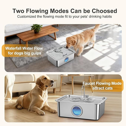 16L/4.2Gal Dog Water Fountain Stainless Steel with Silicone Mat & 4 Set Filters, DYSJ03 Dog Fountain Water Bowl for Large Dogs Cats & Multi-Pet Home, 5-Layer Filtration & Easy to Clean