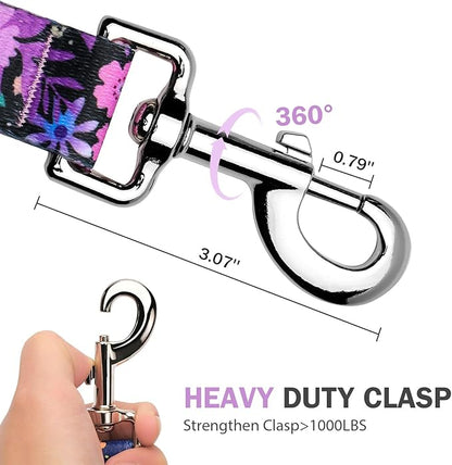 Hikiko Cute Girl Double Handle Dog Leash 6 Foot Padded Traffic Handles for Walking Training (Pinkish-Purple Floral, 6ft)