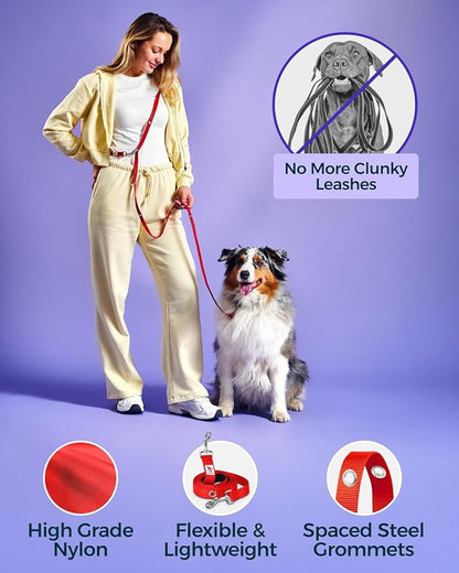 Hands-Free Dog Leash Training Running Snapleash, Waist & Shoulder Lead for Walking, Traffic Lead, Dual Pet Leash Adjustable for Large, Medium and Small Dog Breeds (RED, Small (5/8in x 7.5ft))
