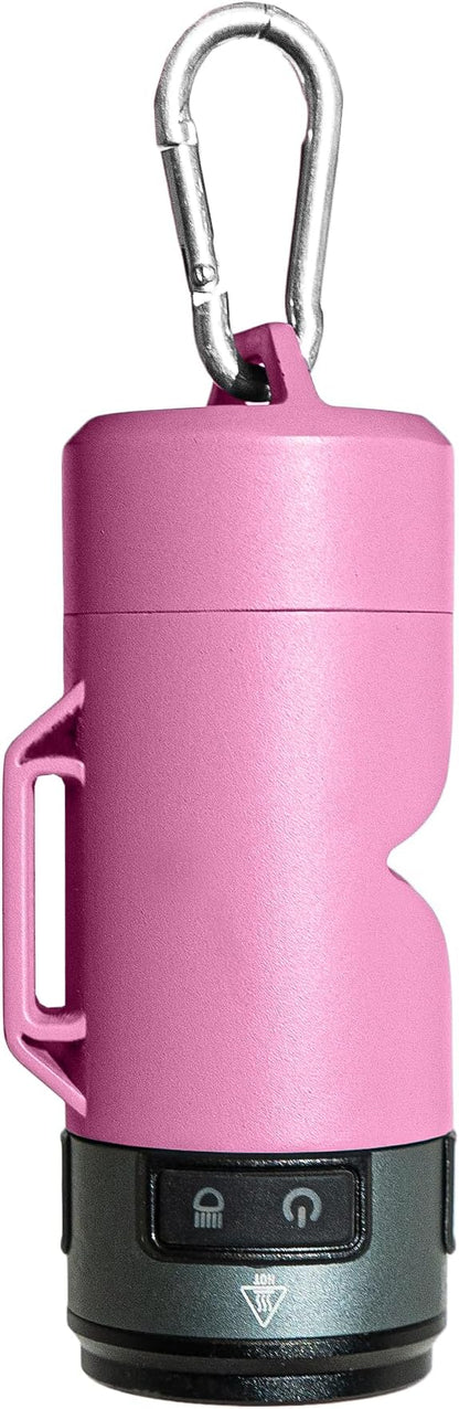 Lumi Dog Waste Bag Holder with LED Flashlight, Hands-Free Dog Walking Accessory with Carabiner Clip & Bags - Great for Camping and Lighting Your Path (PINK)