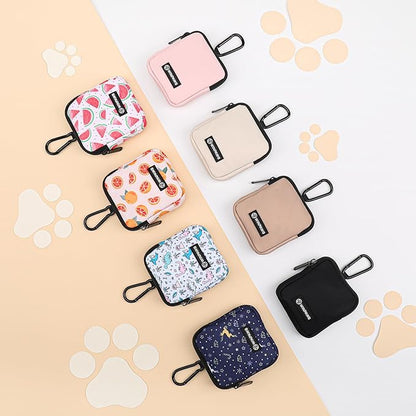 Dog Treat Pouch with Training Clicker,Waterproof Nylon Fabric Poop Bag Holders for Leashes,Hands Free Small Dog Walking Bag with Carabiner, Pet Puppy Training Walking Essentials(Grapefruit)