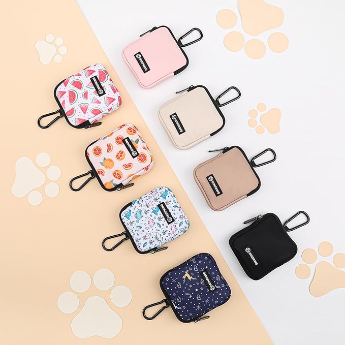 Dog Treat Pouch with Training Clicker,Waterproof Nylon Fabric Poop Bag Holders for Leashes,Hands Free Small Dog Walking Bag with Carabiner, Pet Puppy Training Walking Essentials (Moose)