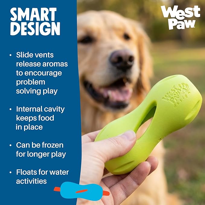 West Paw Qwizl Durable Zogoflex Dog Puzzle Toy for Mental Stimulation, and Enrichment - Treat Dispensing for Bully Sticks and Dental Sticks - Dishwasher Safe - Made in USA - Large - Aqua