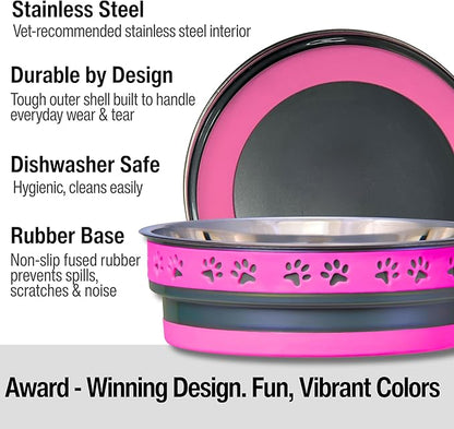Loving Pets Corsa Dog Bowls- Stainless Steel Dog & Cat Bowls - Spill Proof Dog Food Bowl, Cat Bowl, Puppy Essentials & Pet Supplies Great for Home & Travel (Small 10-20 lbs, Fiery Pink)
