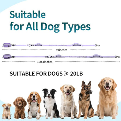 Hands Free Dog Leash with Removable Zipper Pouch, Dual Padded Handles and Durable Bungee for Walking, Jogging and Running-Your Dog (Large, 35-140 lbs Purple