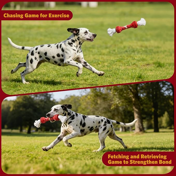 Indestructible Dog Chew Toy, Durable Heavy-Duty Rubber for Aggressive Chewers & Puppy Teething, Interactive Fetch Toy for Large/Medium Dogs to Beat Boredom, Cream Scented, Red/White