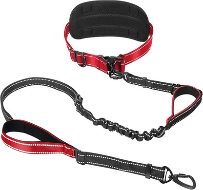 Hands Free Large Dog Leash, 6-8 FT Bungee Leash with Waist Belt for Dog Up to 150 lbs, Running Walking Jogging