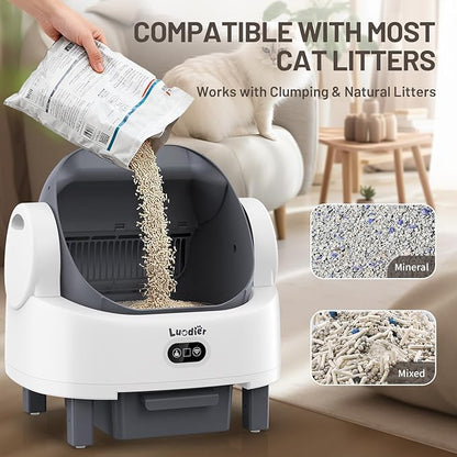 Automatic Cat Litter Box, Electric Large Open-Top Self Cleaning Litter Box for Multiple Cats, Smart APP Control, Multiple Safety Sensors, 1 Rolls Bags & 1 Mat, Arenero para Gatos Autolimpiable White