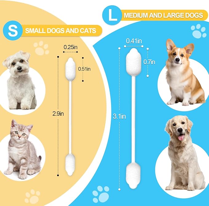 Gourd-Shaped Cotton Tips Designed for Pet Ear Canals – 110pcs Pet Ear Cleaning Swabs for Cats and Small Dogs – Gentle & Safe, Groomer-Recommended, Great for Travel & Home Use