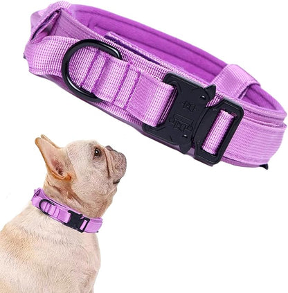 Xqpetlihai Tactical Dog Collar Adjustable Military Nylon Dog Collar with Control Handle and Heavy Duty Metal Buckle for Medium and Large Dogs (Purple,S)