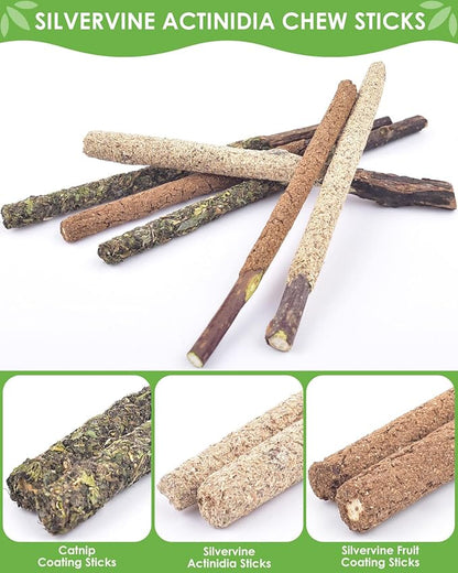 TINDTOP Silvervine Chew Sticks for Cats, 12 Pack Natural Catnip Chew Toys for Kittens Teeth Cleaning, Matatabi Dental Care, Increase Appetite, Calm Cat Anxiety and Stress, Cat Dental Toy