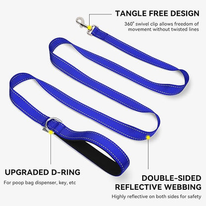 Joytale Dog Leash, 6 FT Double-Sided Reflective, Padded Handle Nylon Heavy Duty Leashes for Medium & Large Dogs Walking, Navy Blue