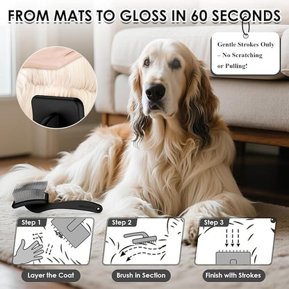 Large Slicker Brush for Dogs - Long Pin Deshedding Brush for Mats & Shedding on Long Haired Dogs, Doodles, Poodles, Goldendoodle, Labradoodle, 3pc Grooming Kits with Wooden Handle, Black