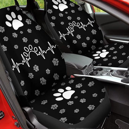 White Paw Waveform Printed Auto Front Seats Protector, Waterproof Car Seat, Vehicle Seat Protectors Fit Trucks SUV Van Car Decor